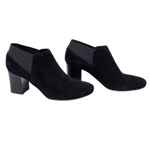 Van Eli Black Suede Elastic Side Block Heel Ankle Booties Women 8.5M
